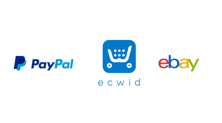 Paypal, Ecwid, Ebay logos
